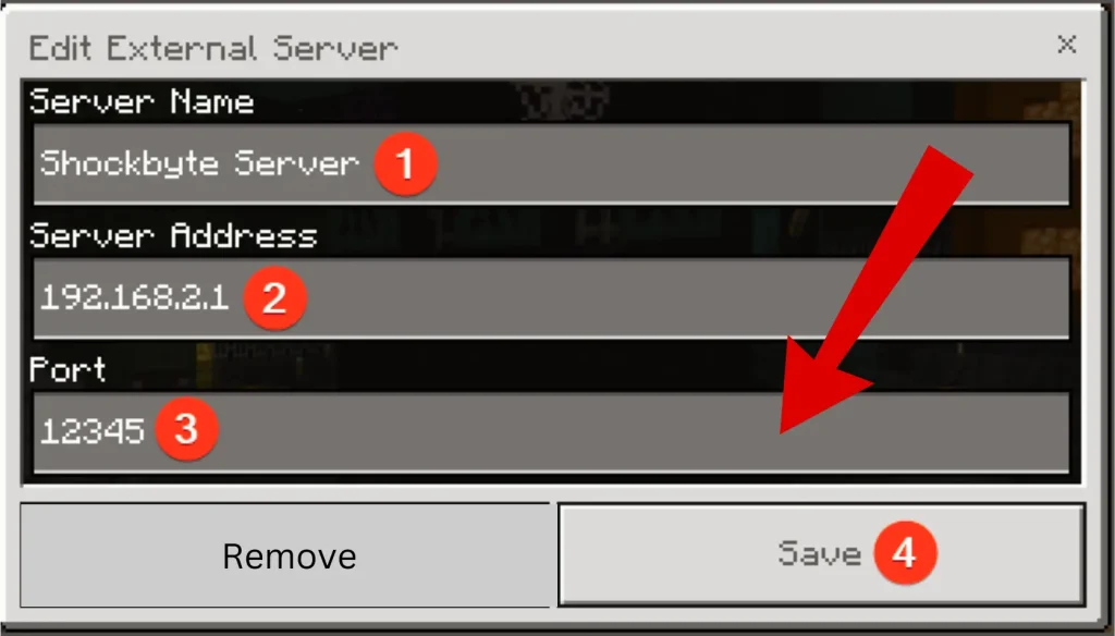 Enter your Server Name, Server Address, IP and Port detail
