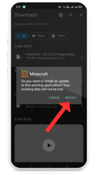 Downloading Process Minecraft APk